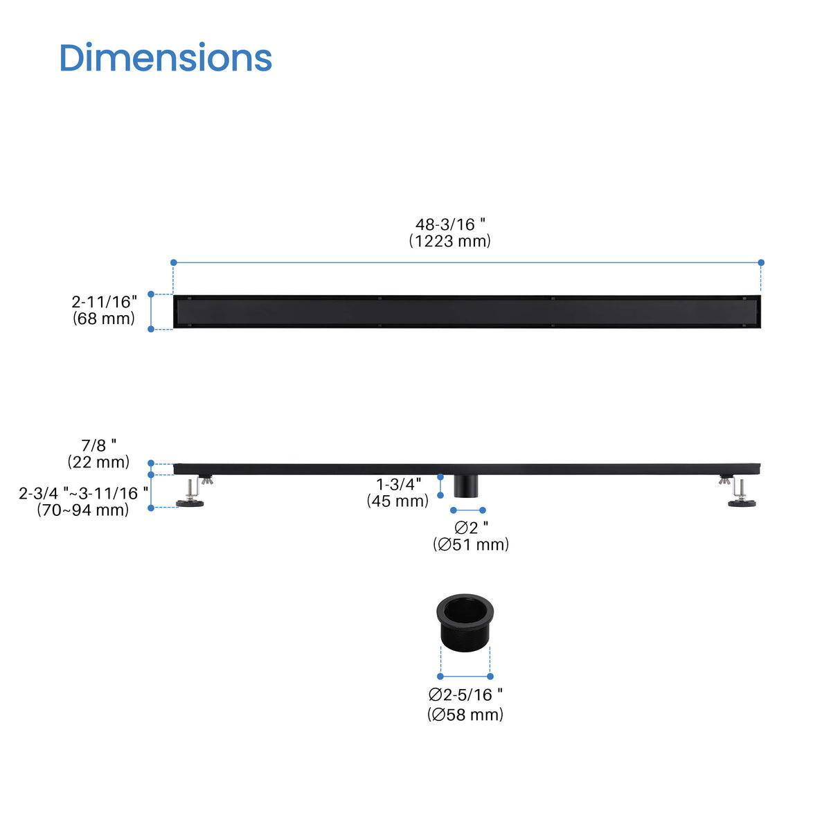 48 inch Tile-in Linear Shower Drain - CFD-4801