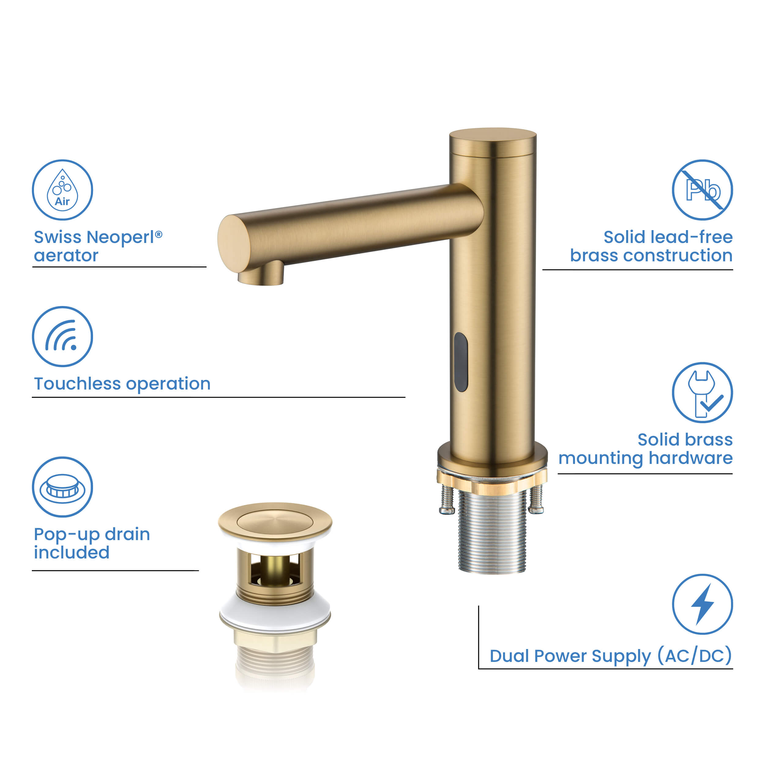 Halo Touchless Bathroom Faucet with Pop-Up Drain — Plug-In or Battery Powered - CBF-1029