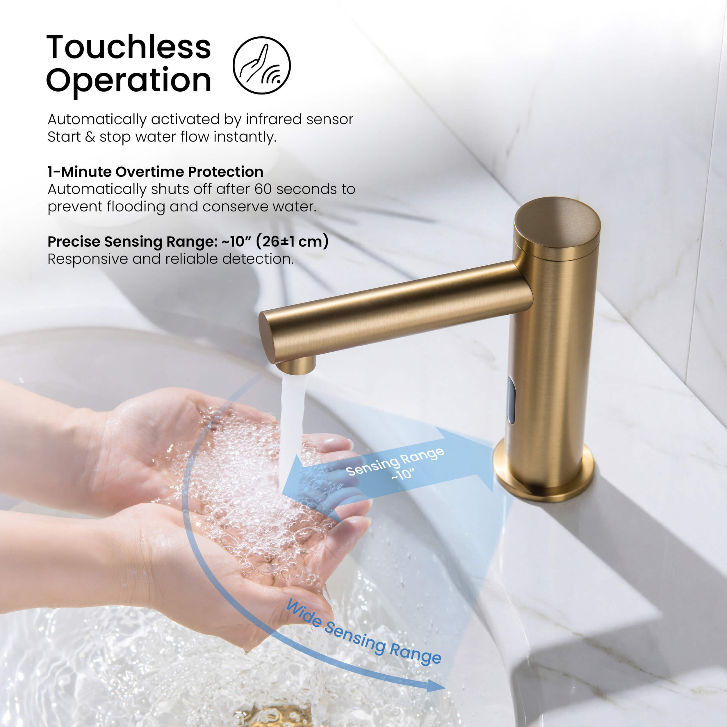 Halo Touchless Bathroom Faucet with Pop-Up Drain — Plug-In or Battery Powered - CBF-1029