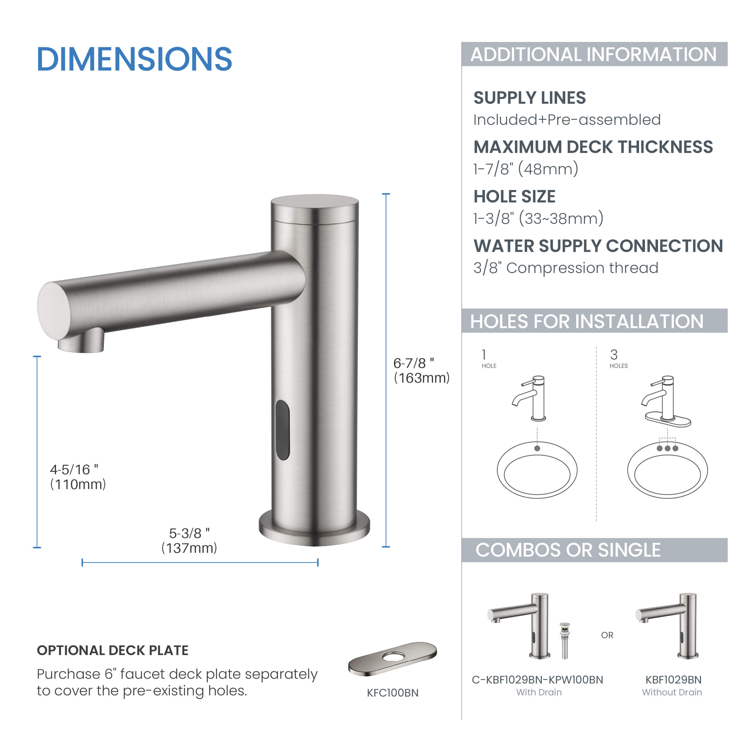 Halo Touchless Bathroom Faucet with Pop-Up Drain — Plug-In or Battery Powered - CBF-1029