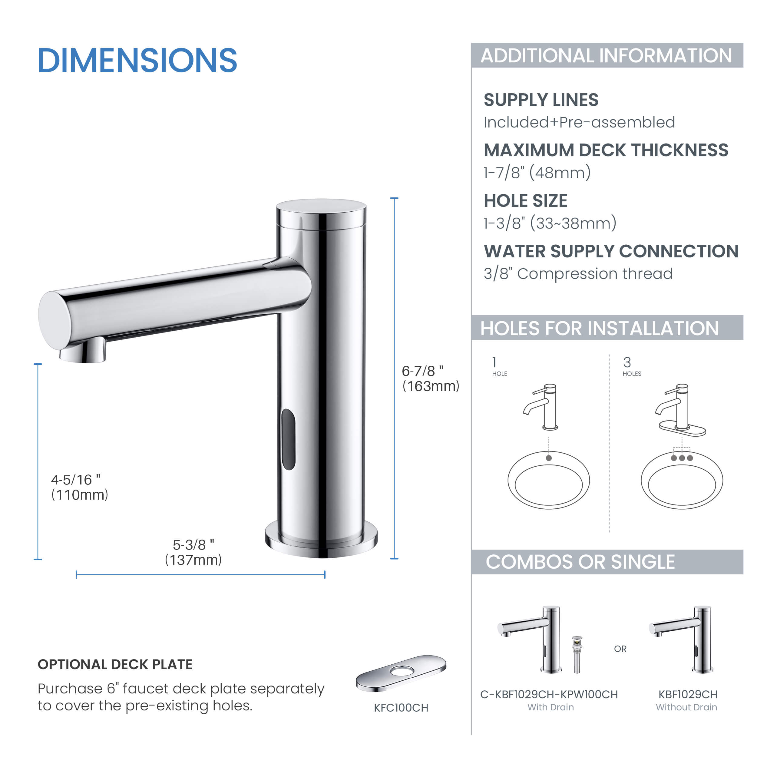 Halo Touchless Bathroom Faucet with Pop-Up Drain — Plug-In or Battery Powered - CBF-1029