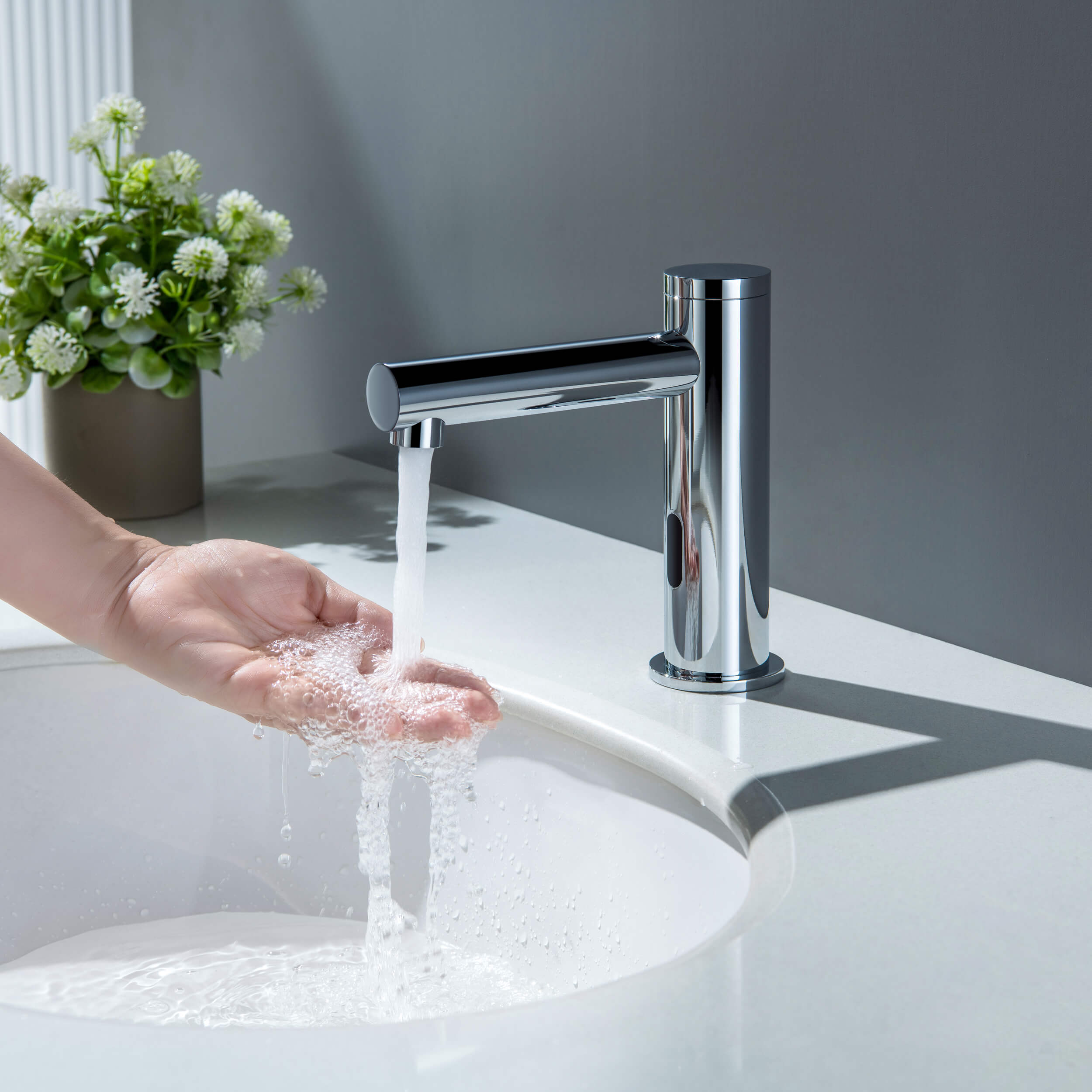 Halo Touchless Bathroom Faucet with Pop-Up Drain — Plug-In or Battery Powered - CBF-1029