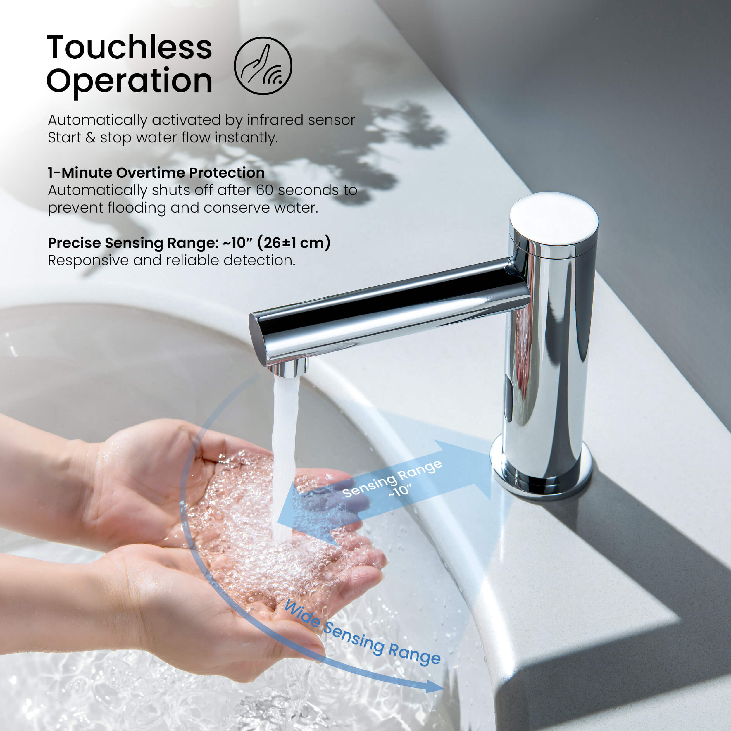 Halo Touchless Bathroom Faucet with Pop-Up Drain — Plug-In or Battery Powered - CBF-1029