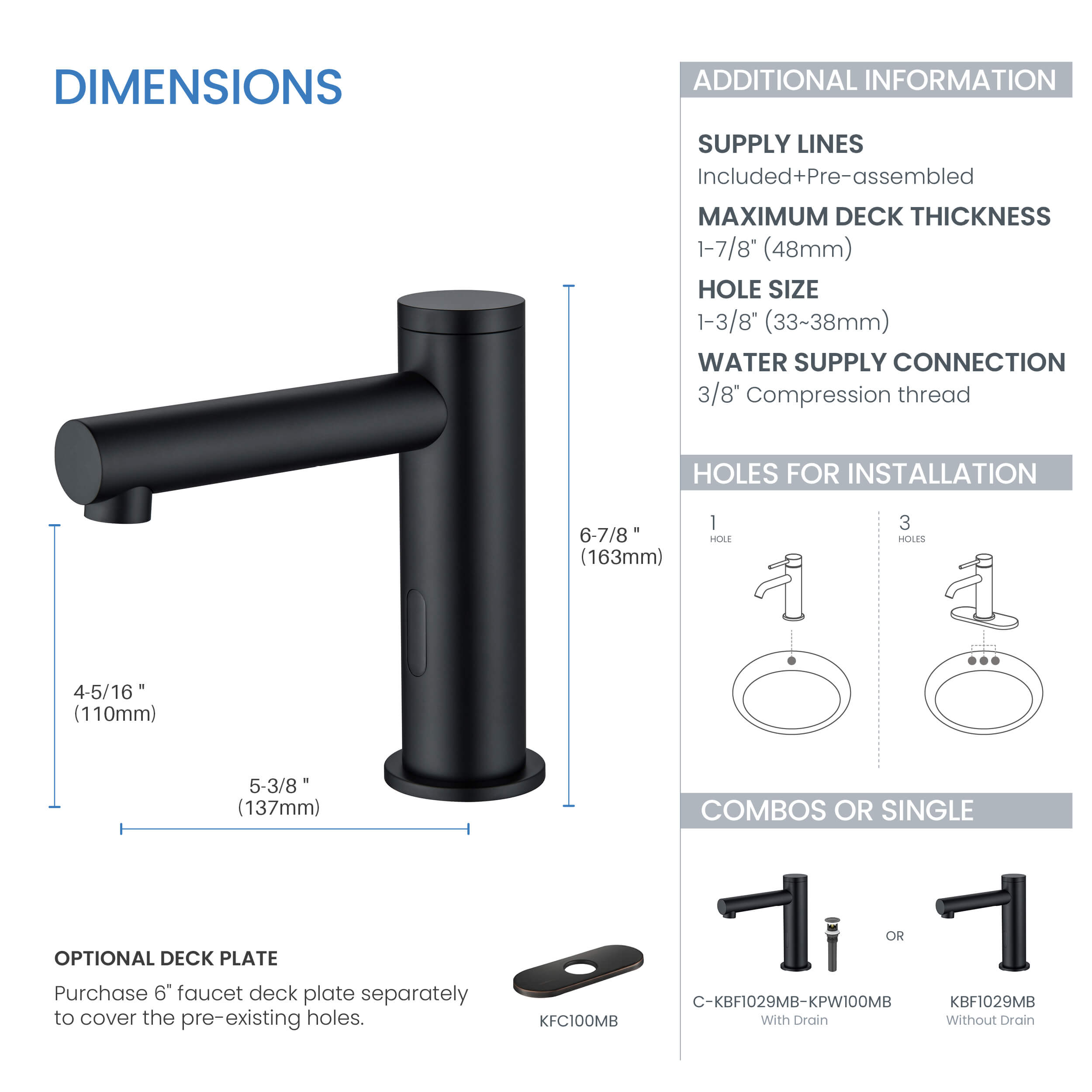 Halo Touchless Bathroom Faucet with Pop-Up Drain — Plug-In or Battery Powered - CBF-1029