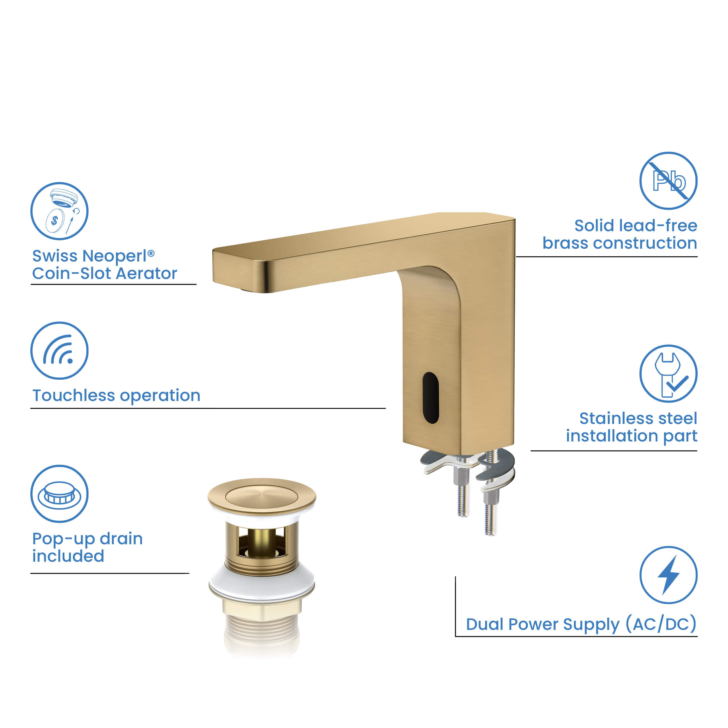 Fusion Touchless Bathroom Faucet with Pop-Up Drain — Plug-In or Battery Powered - CBF-1030