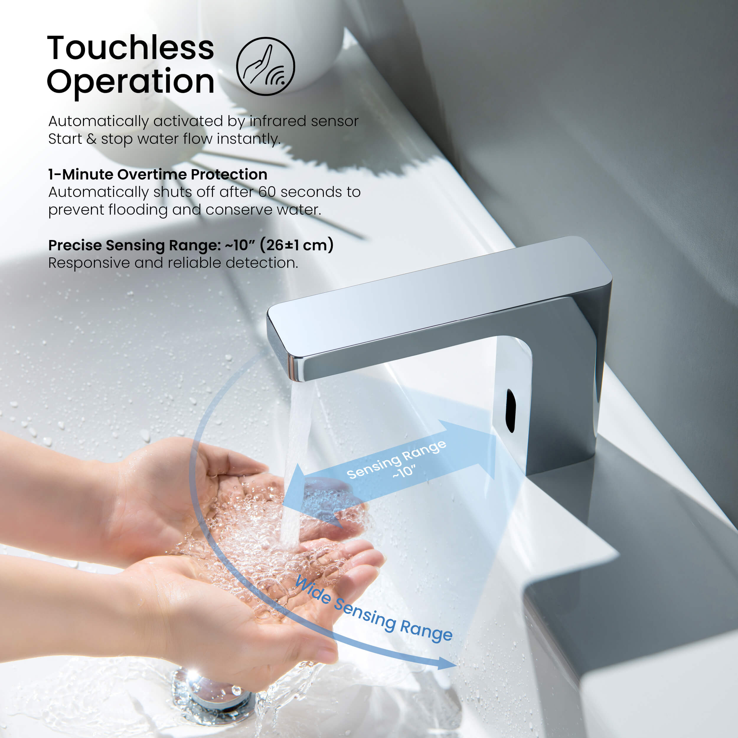 Fusion Touchless Bathroom Faucet with Pop-Up Drain — Plug-In or Battery Powered - CBF-1030