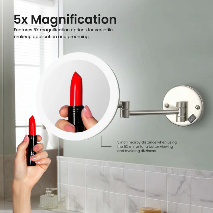 Halo LED Wall Mount One Side 5x Magnifying Makeup Mirror CMM-102