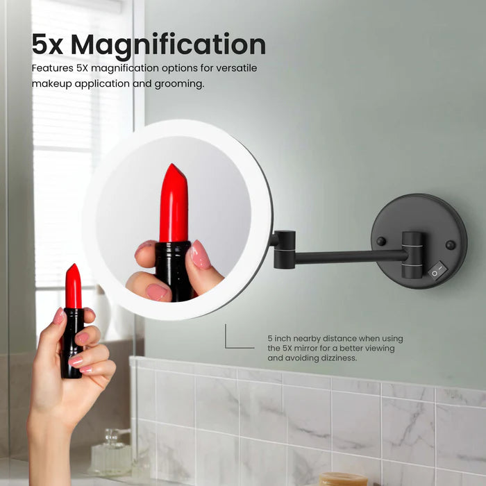 Halo LED Wall Mount One Side 5x Magnifying Makeup Mirror CMM-102