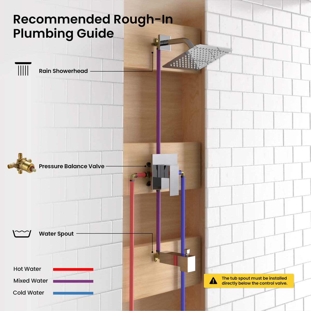 Quadra Single Function Pressure Balanced Complete Shower Faucet Set with Tub Spout - CSF-4018