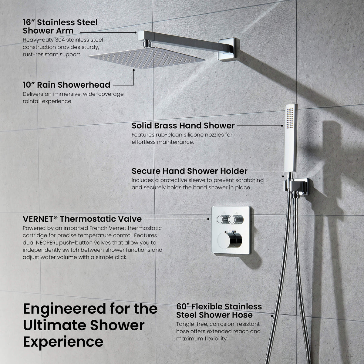 Quadra 2-Function Thermostatic Complete Shower Faucet Set - CSF-4024