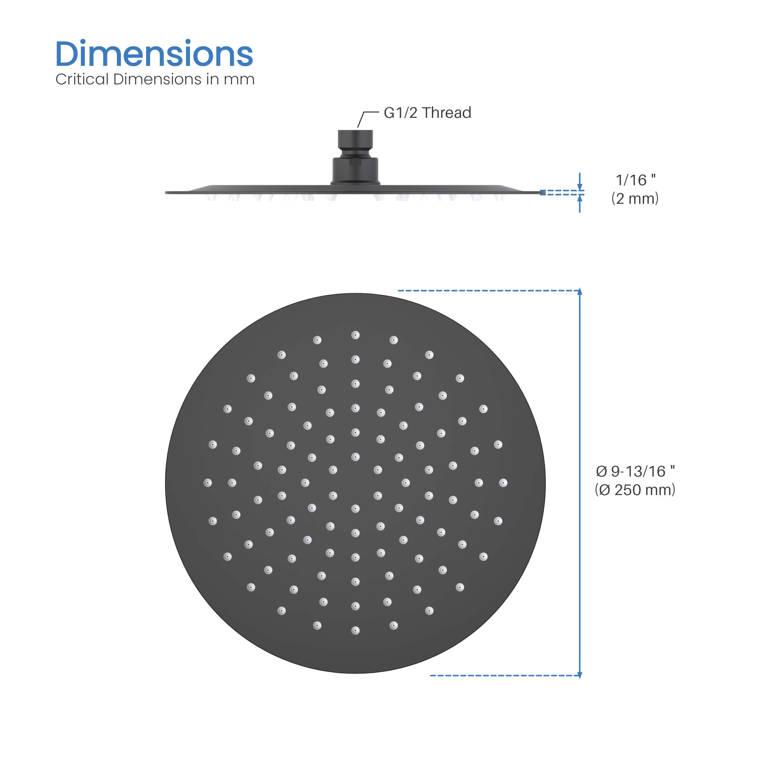 Halo 10" Metal Rain Shower Head 2mm Ultra Thin Profile  - RS100