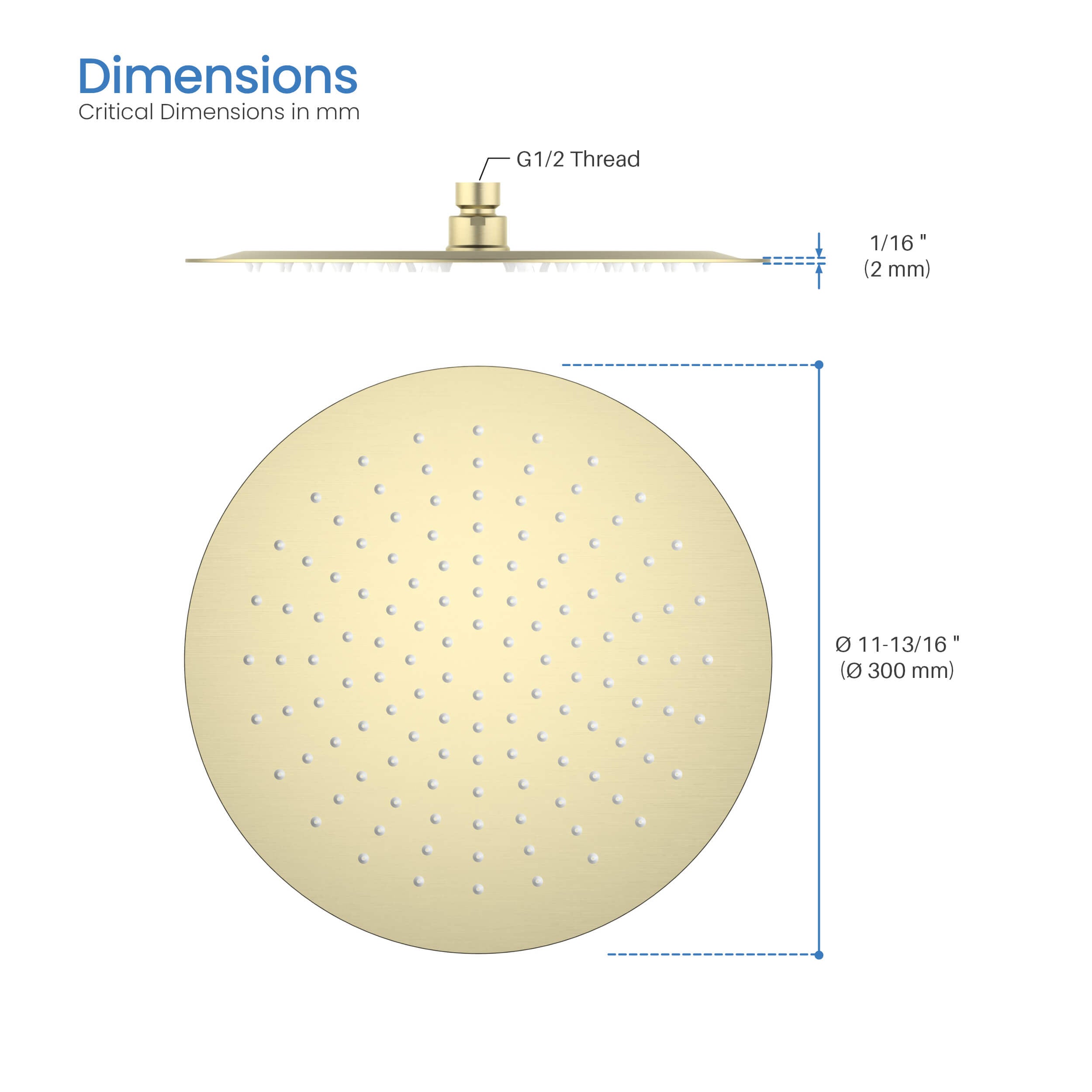 Halo 12" Metal Rain Shower Head 2mm Ultra Thin Profile  - RS102