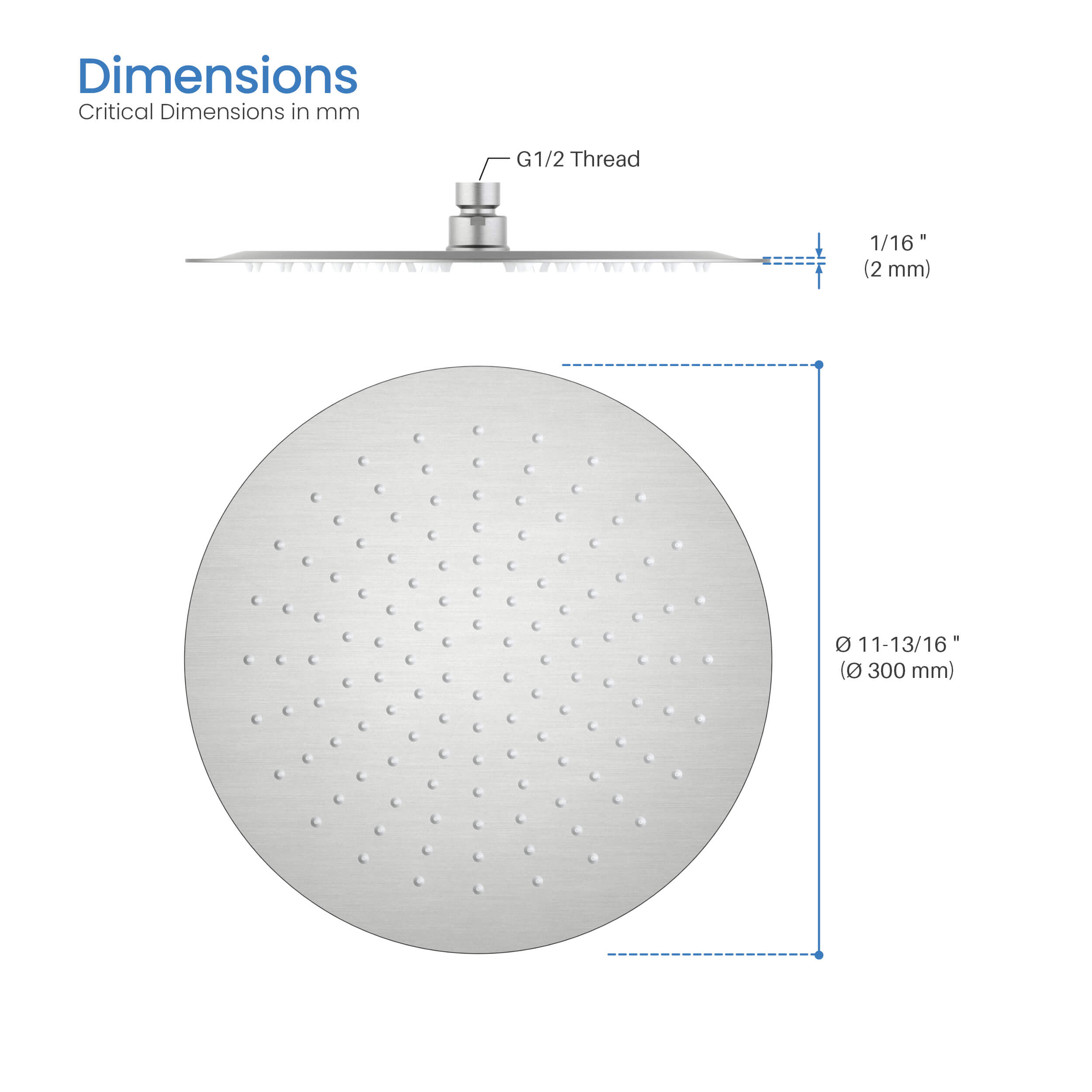 Halo 12" Metal Rain Shower Head 2mm Ultra Thin Profile  - RS102