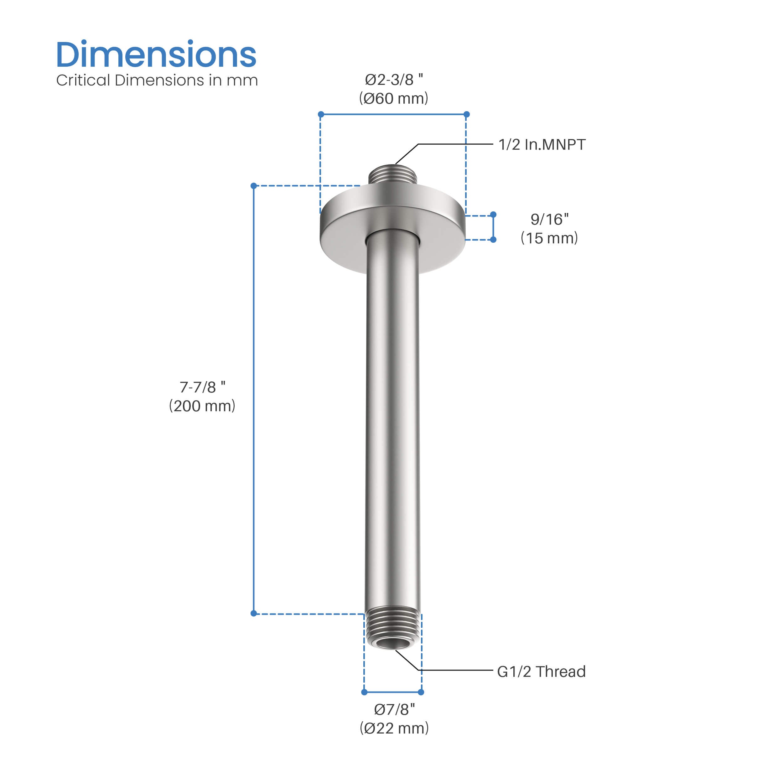 Halo 8" Ceiling Mounted Shower Arm - SA0800