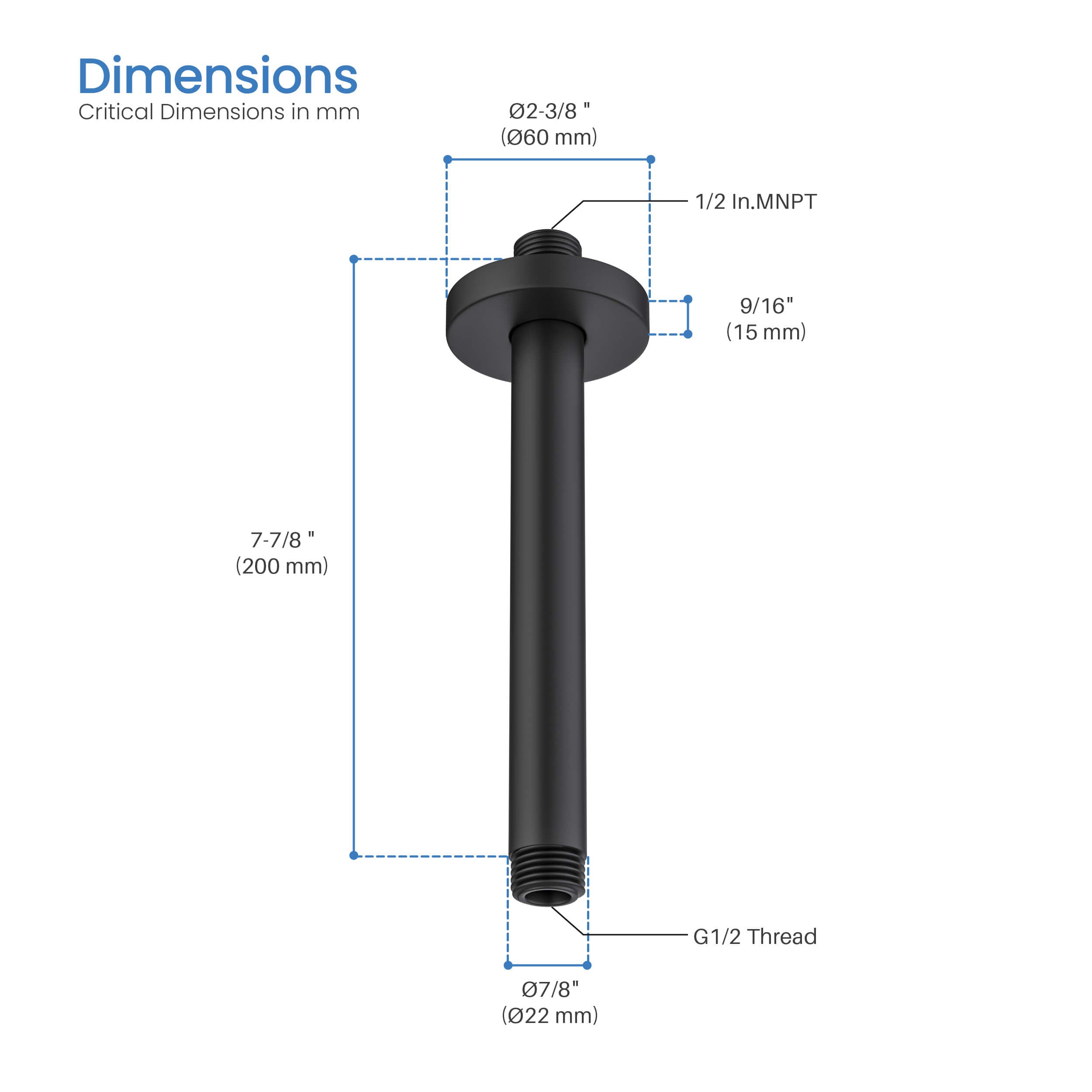 Halo 8" Ceiling Mounted Shower Arm - SA0800