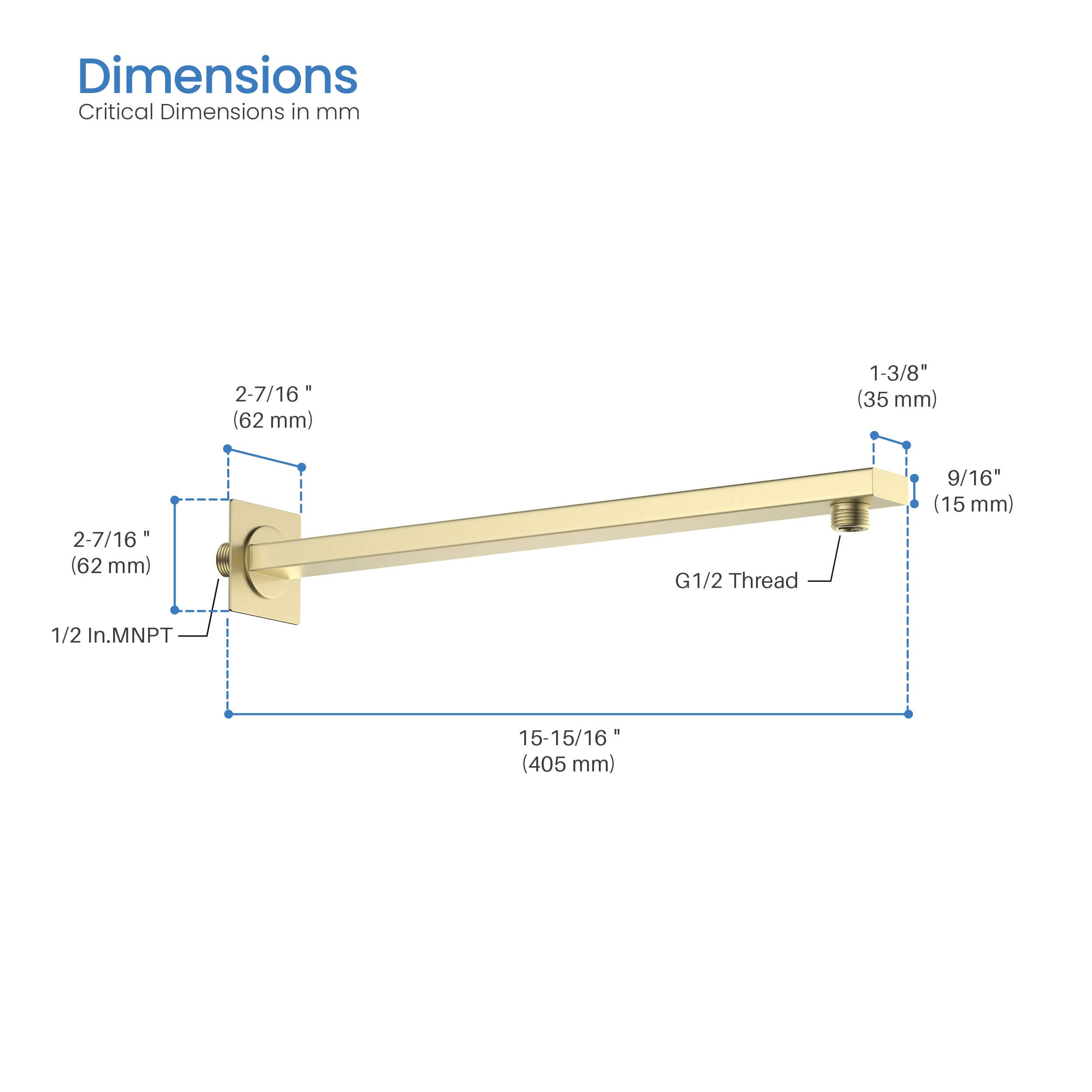 Quadra 16" Wall Mounted Shower Arm  - SA1601