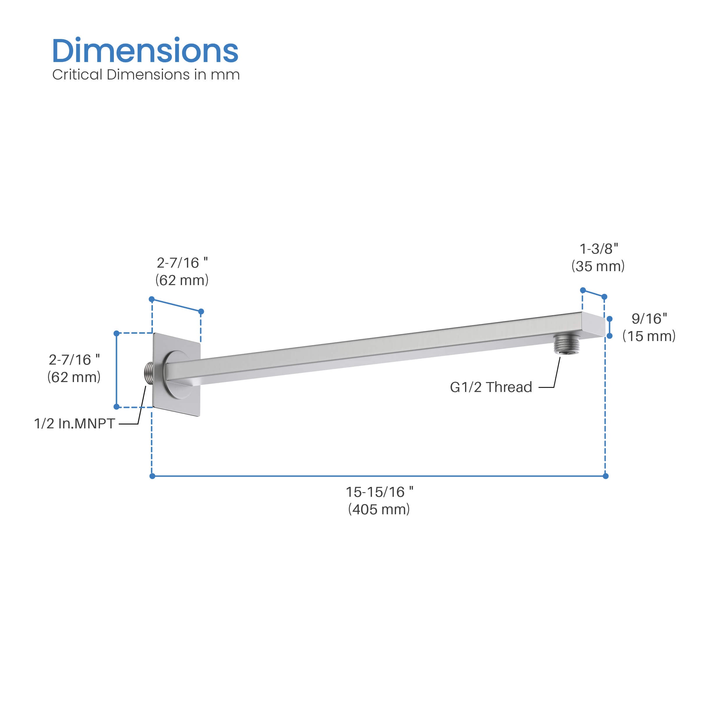 Quadra 16" Wall Mounted Shower Arm  - SA1601