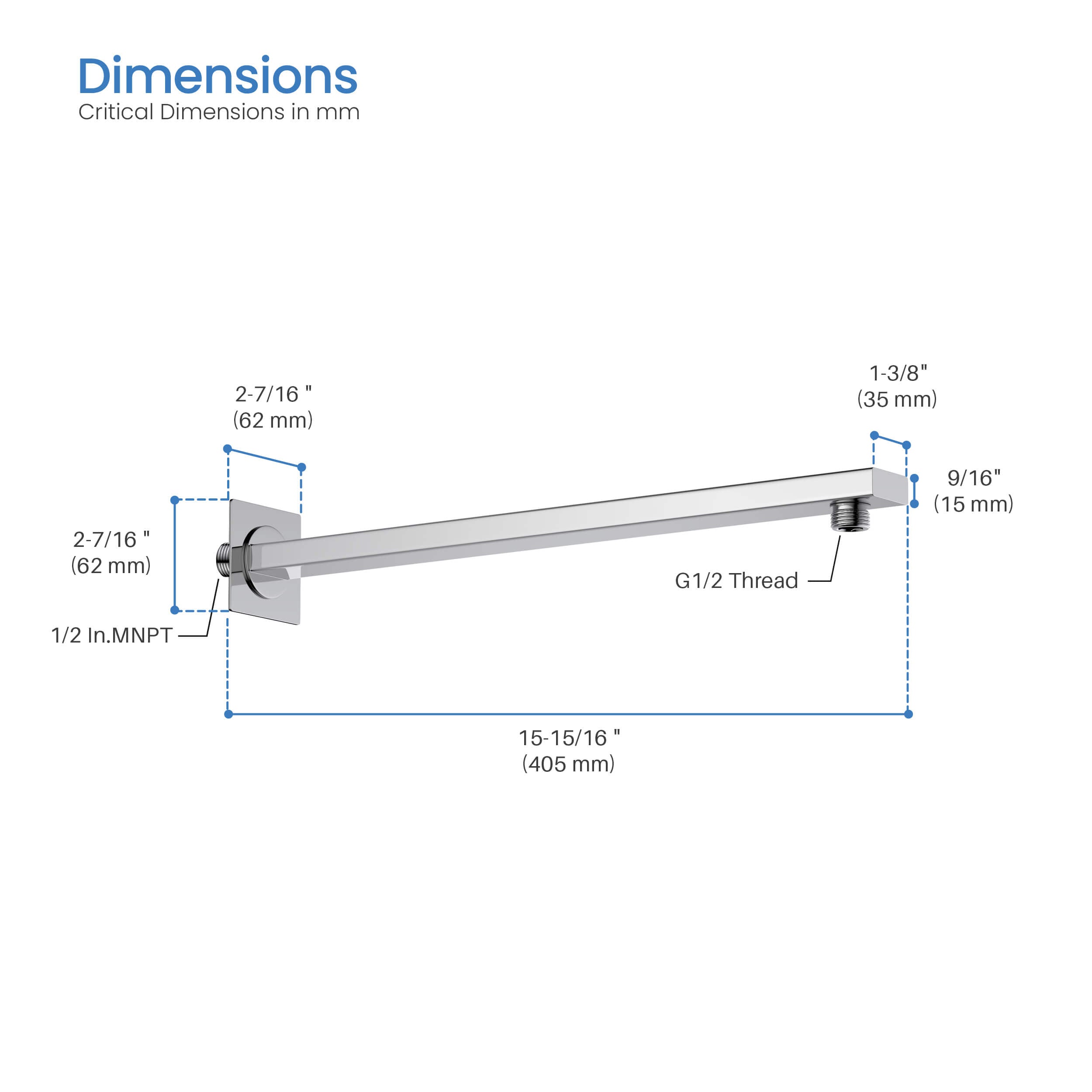 Quadra 16" Wall Mounted Shower Arm  - SA1601