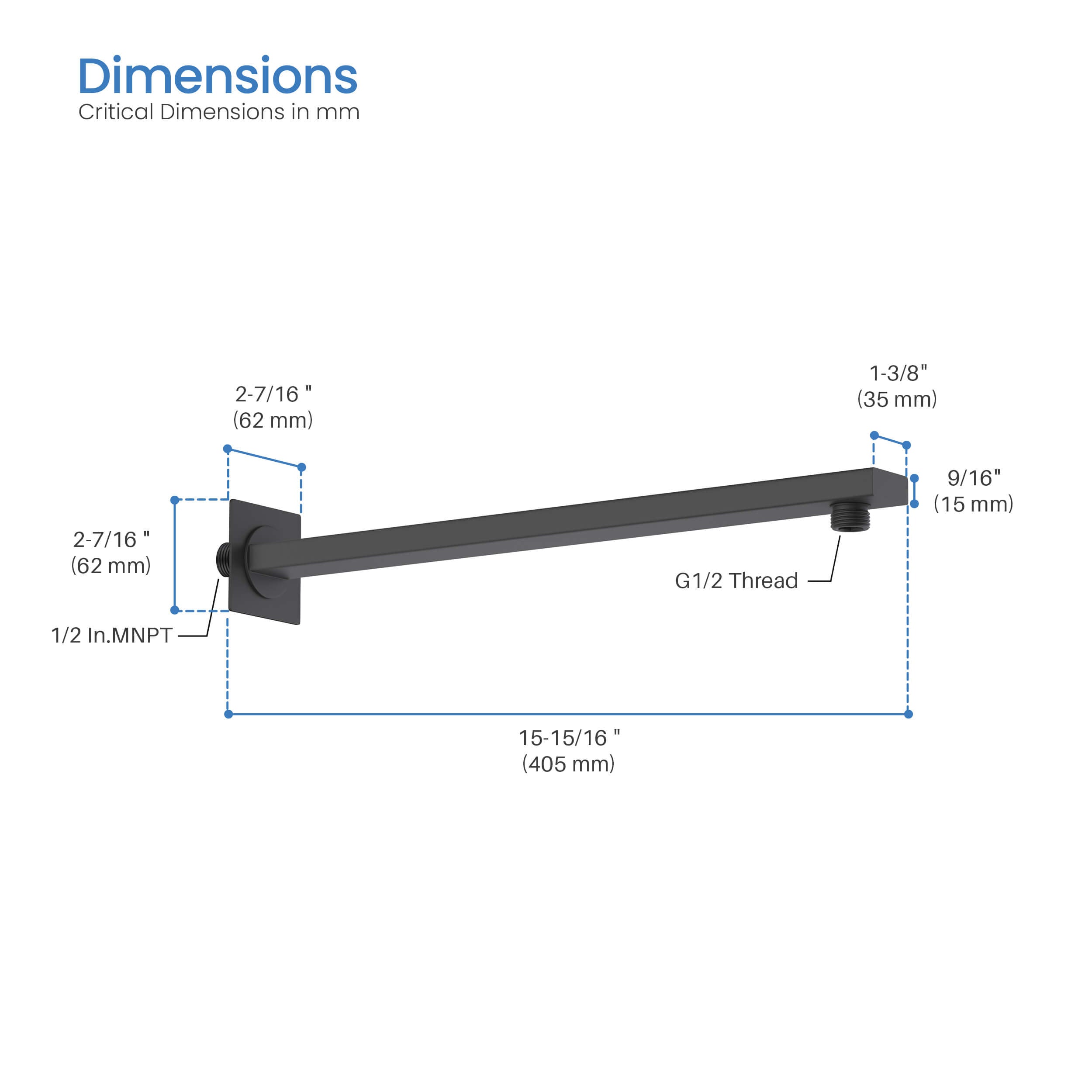 Quadra 16" Wall Mounted Shower Arm  - SA1601