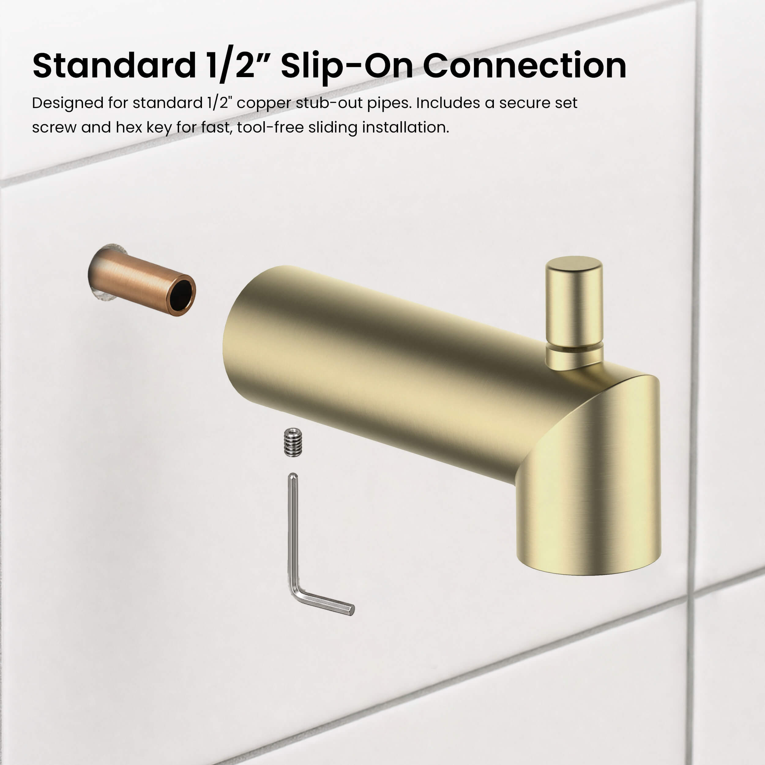 Halo Wall Mounted 1/2" Slip-On Tub Spout with Diverter - TS102