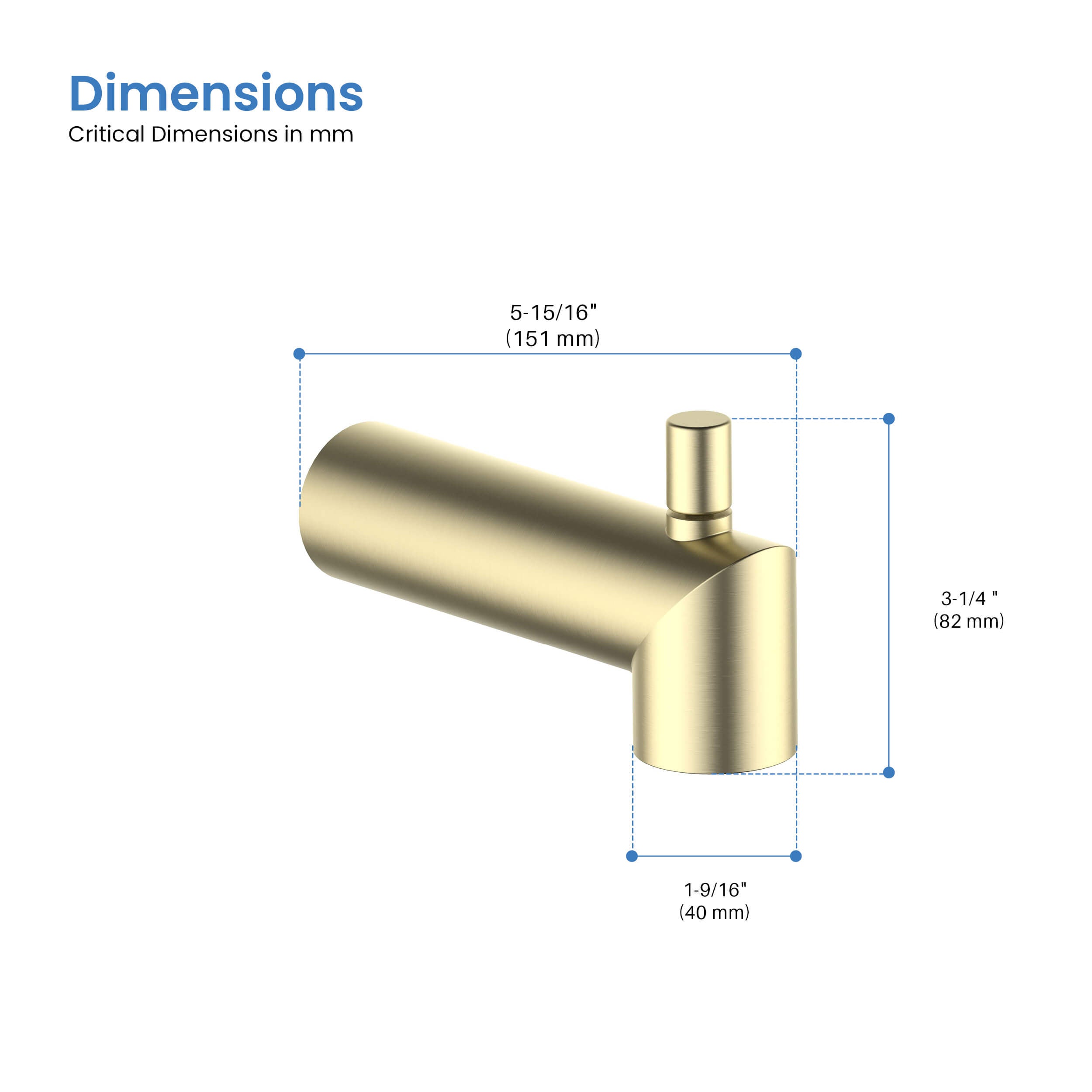 Halo Wall Mounted 1/2" Slip-On Tub Spout with Diverter - TS102