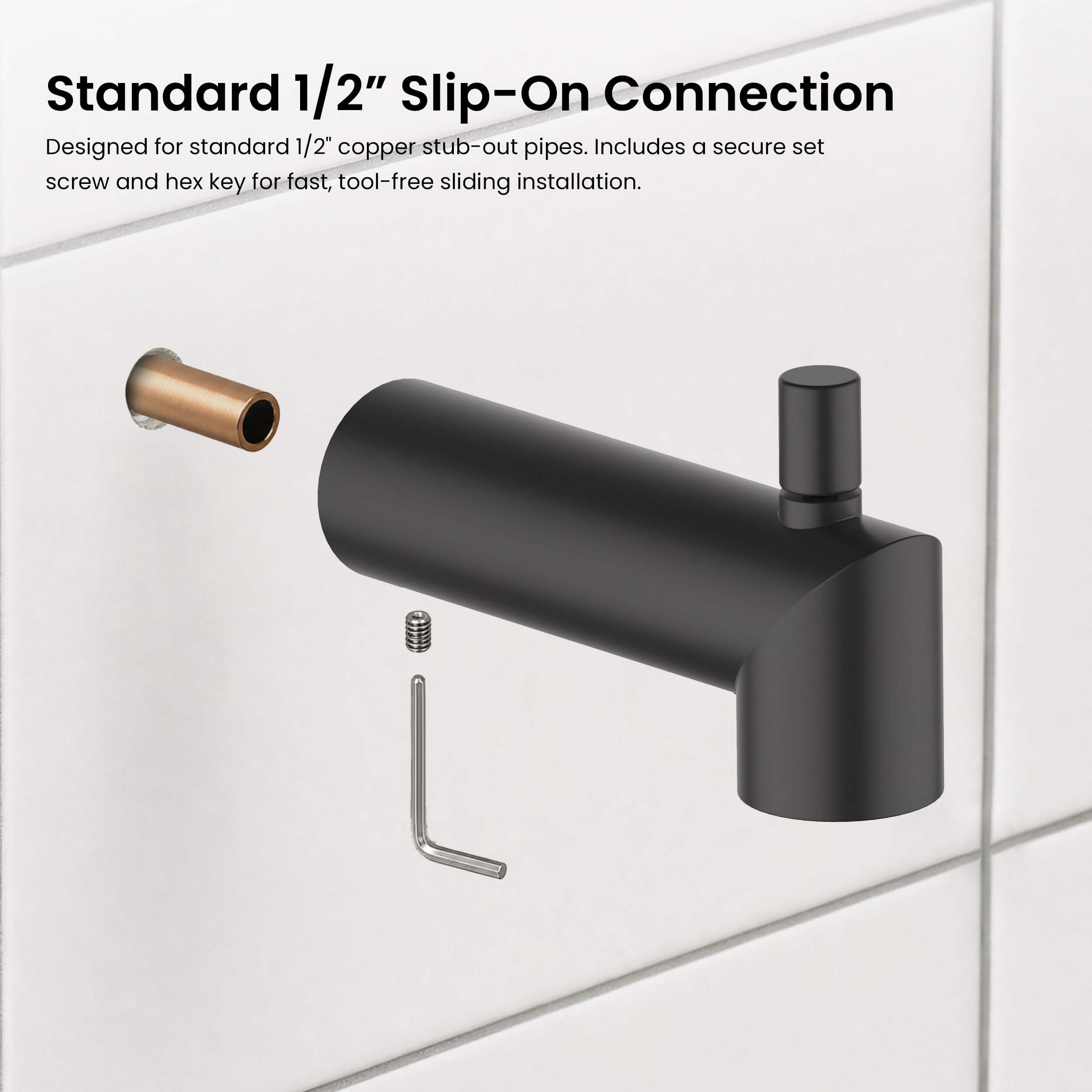 Halo Wall Mounted 1/2" Slip-On Tub Spout with Diverter - TS102