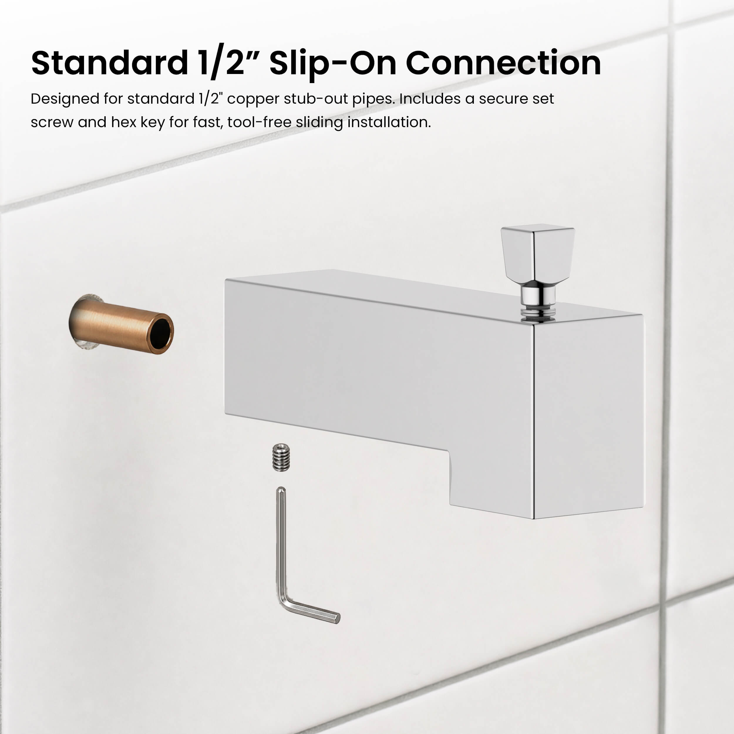 Quadra Wall Mounted 1/2" Slip-On Tub Spout with Diverter - TS103