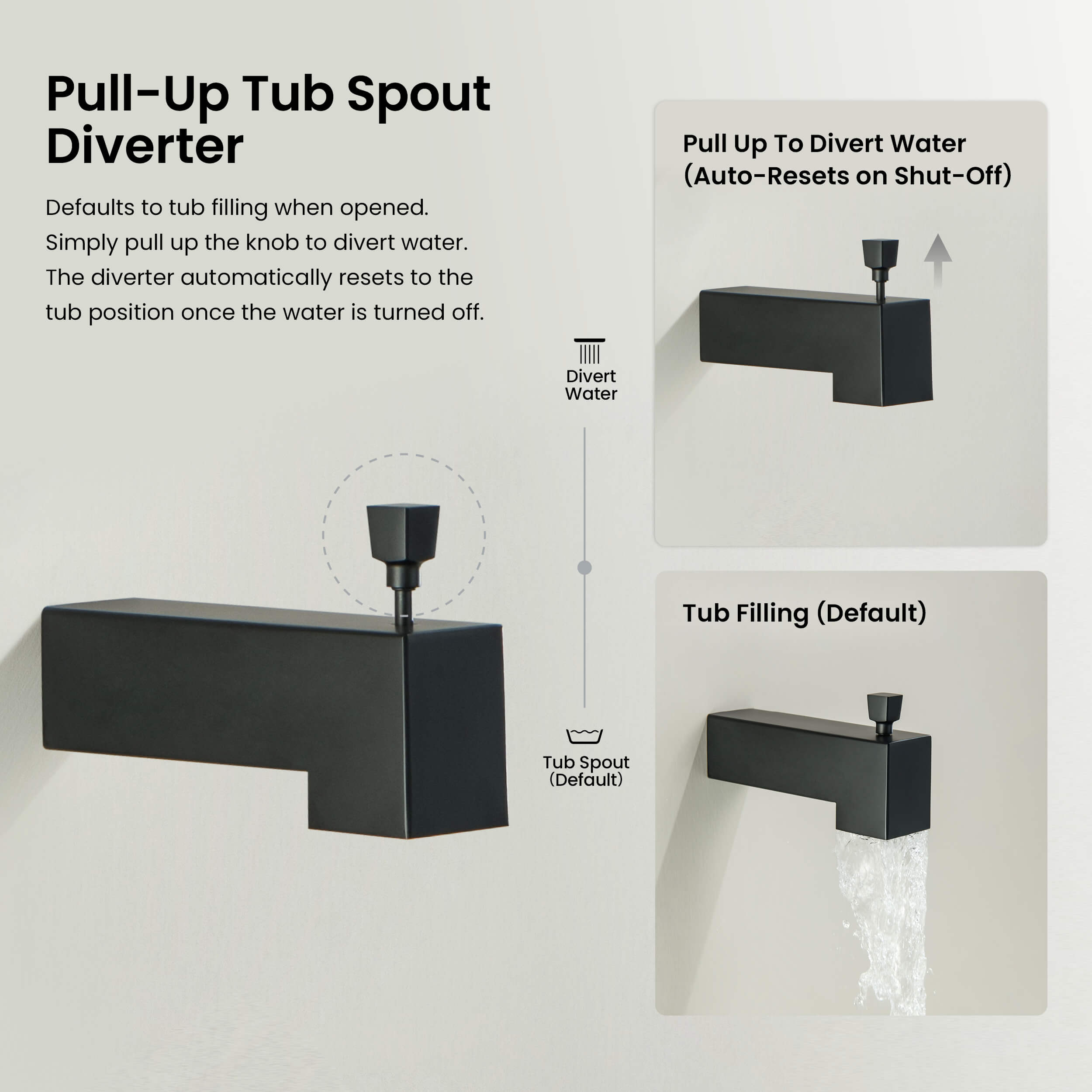 Quadra Wall Mounted 1/2" Slip-On Tub Spout with Diverter - TS103
